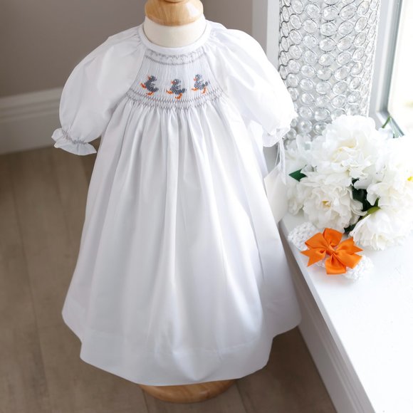 Newborn Smocked White Dress Ducklings Boutique NWT Spring Special Occasion